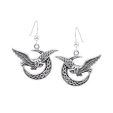 Celtic Owl on Crescent Moon Silver Earrings TER1489