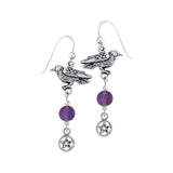 Raven and Gem Silver Earrings - Magicksymbols
