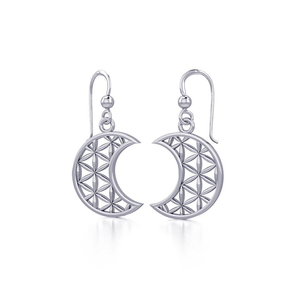 The Flower of Life in Crescent Moon Silver Earrings TER1780 - Jewelry