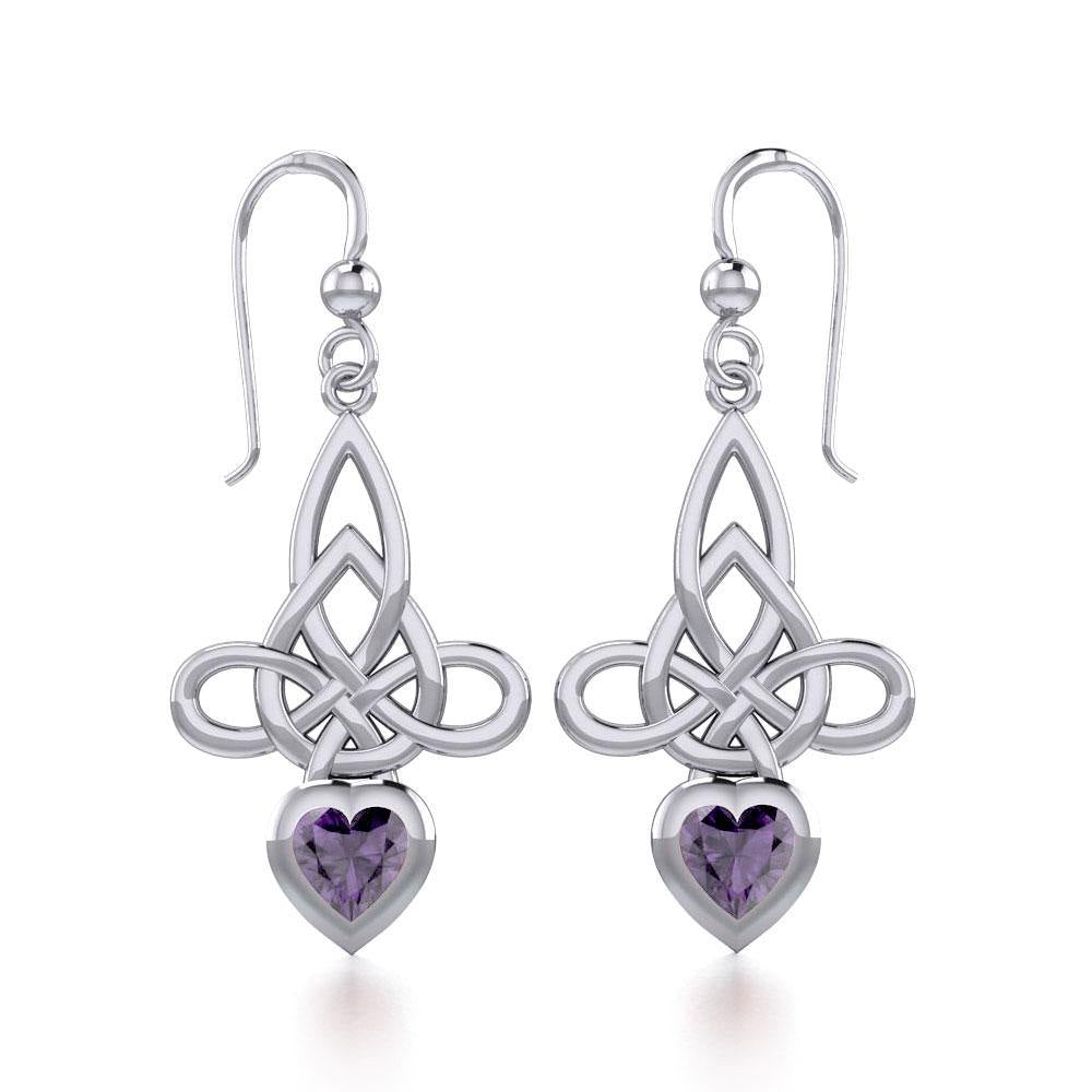 Celtic Witches Knot Silver Earrings with Heart Gemstone TER1830 - Jewelry