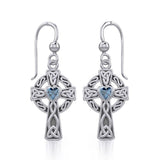 Celtic Cross Silver Earrings with Heart Gemstone TER1833 - Jewelry