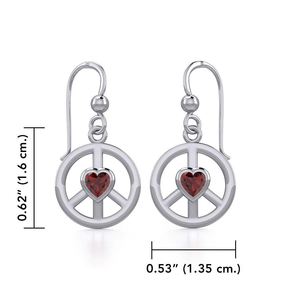 Peace Silver Earrings with Heart Gemstone TER1836 - Jewelry