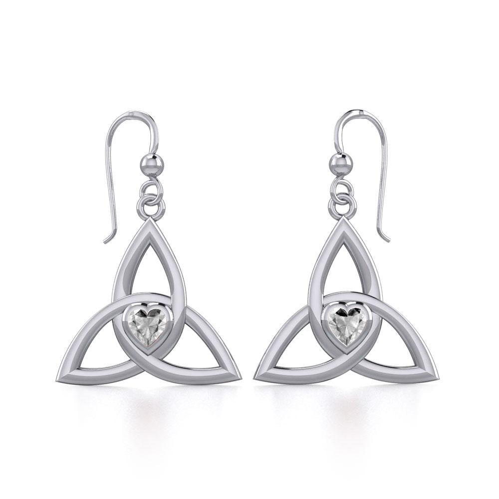 The Celtic Trinity Knot Silver Earrings with Heart Gemstone TER1837 - Jewelry