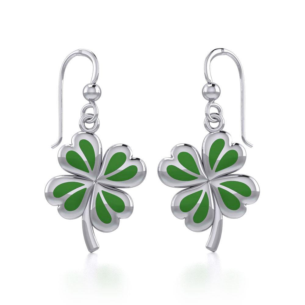 Lucky Four Leaf Clover Silver Earrings with Green enamel TER1843 - Jewelry