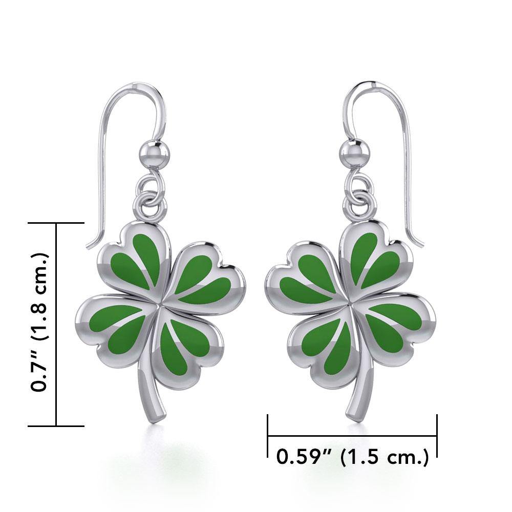 Lucky Four Leaf Clover Silver Earrings with Green enamel TER1843 - Jewelry