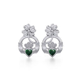 Lucky Four Leaf Clover on Claddagh Silver Post Earrings with stone TER1849