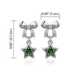 Ribbon with Dangling Gemstone Star Silver Post Earrings TER1854 - Jewelry