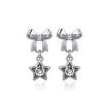 Ribbon with Dangling Gemstone Star Silver Post Earrings TER1854 - Jewelry