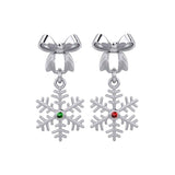 Ribbon with Dangling Gemstone Snowflake Silver Post Earrings TER1855 - Jewelry
