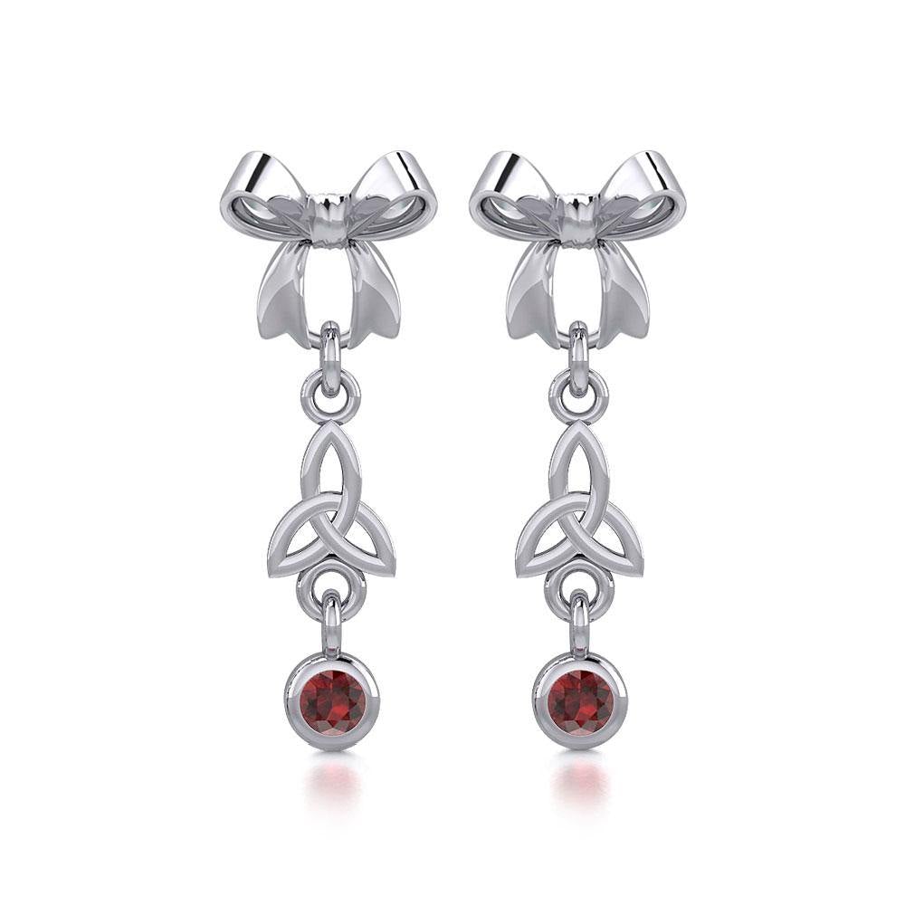 Ribbon with Dangling Gemstone Trinity Knot Silver Post Earrings TER1856 - Jewelry