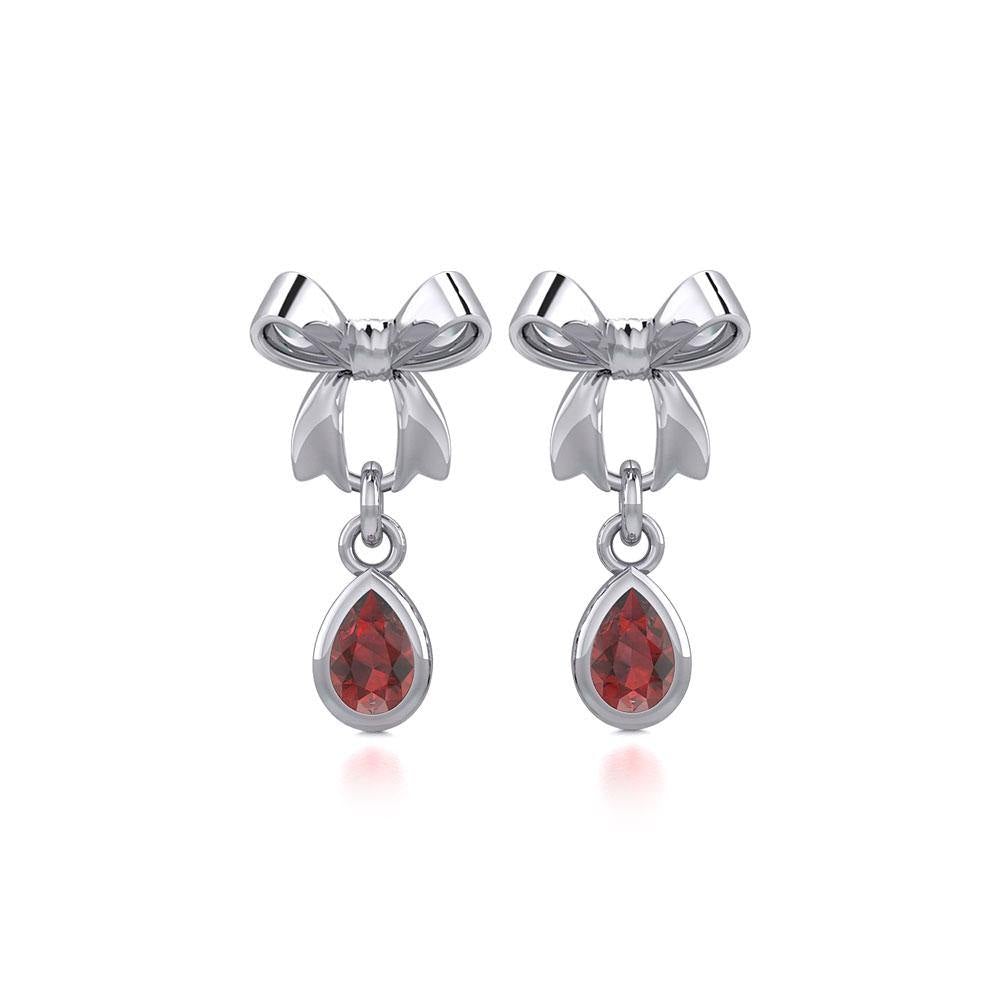 Ribbon with Dangling Teardrop Gemstone Silver Post Earrings TER1859 - Jewelry