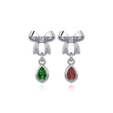 Ribbon with Dangling Teardrop Gemstone Silver Post Earrings TER1859 - Jewelry