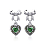 Ribbon with Dangling Marcasite Heart Gemstone Silver Post Earrings TER1860 - Jewelry