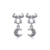 Ribbon with Dangling Celtic Crescent Moon Silver Post Earrings TER1865 - Jewelry