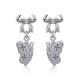 Ribbon with Dangling Butterfly Silver Post Earrings TER1870 - Jewelry
