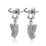 Ribbon with Dangling Butterfly Silver Post Earrings TER1870 - Jewelry