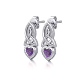 Celtic Heart Silver Post Earrings with Gemstone TER1871 - Jewelry