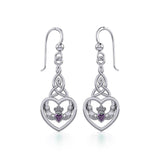 Heart Claddagh with Celtic Trinity Knot Silver Earrings with Gemstone TER1882 - Jewelry