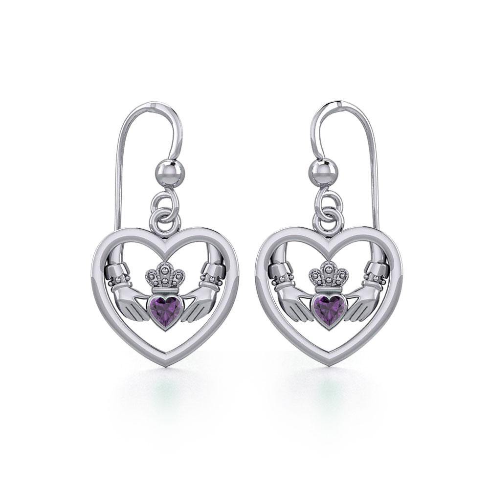 Claddagh in Heart Silver Earrings with Gemstone TER1883 - Jewelry