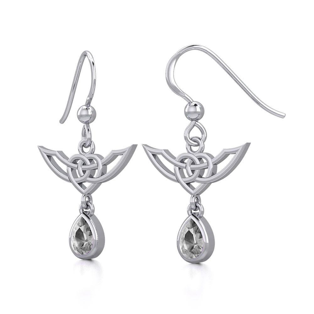 Celtic Knotwork Silver Earrings with Dangling Gemstone TER1933 - Jewelry