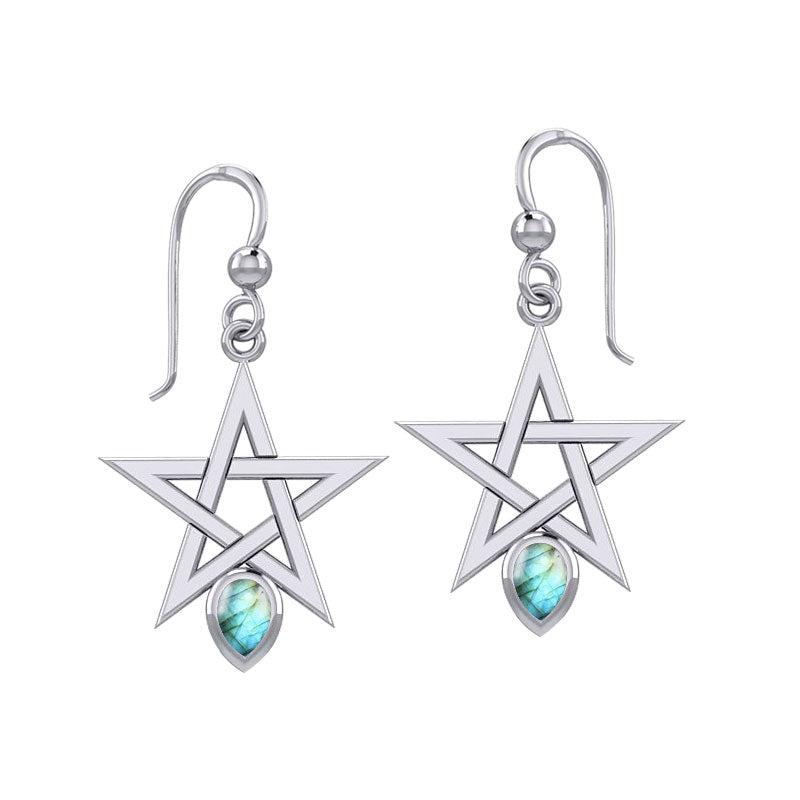 Pentagram Spirit Silver Earrings with Gemstone TER2035