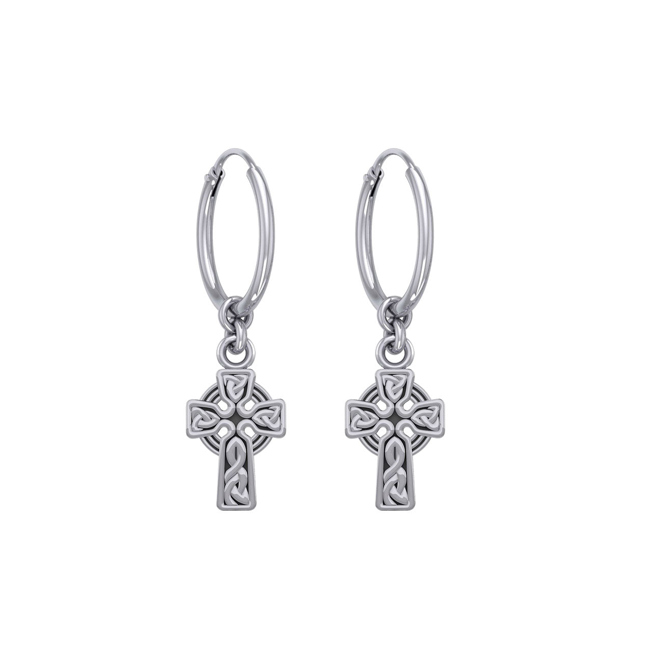 Celtic Knotwork Cross Silver Hoop Earrings TER2061