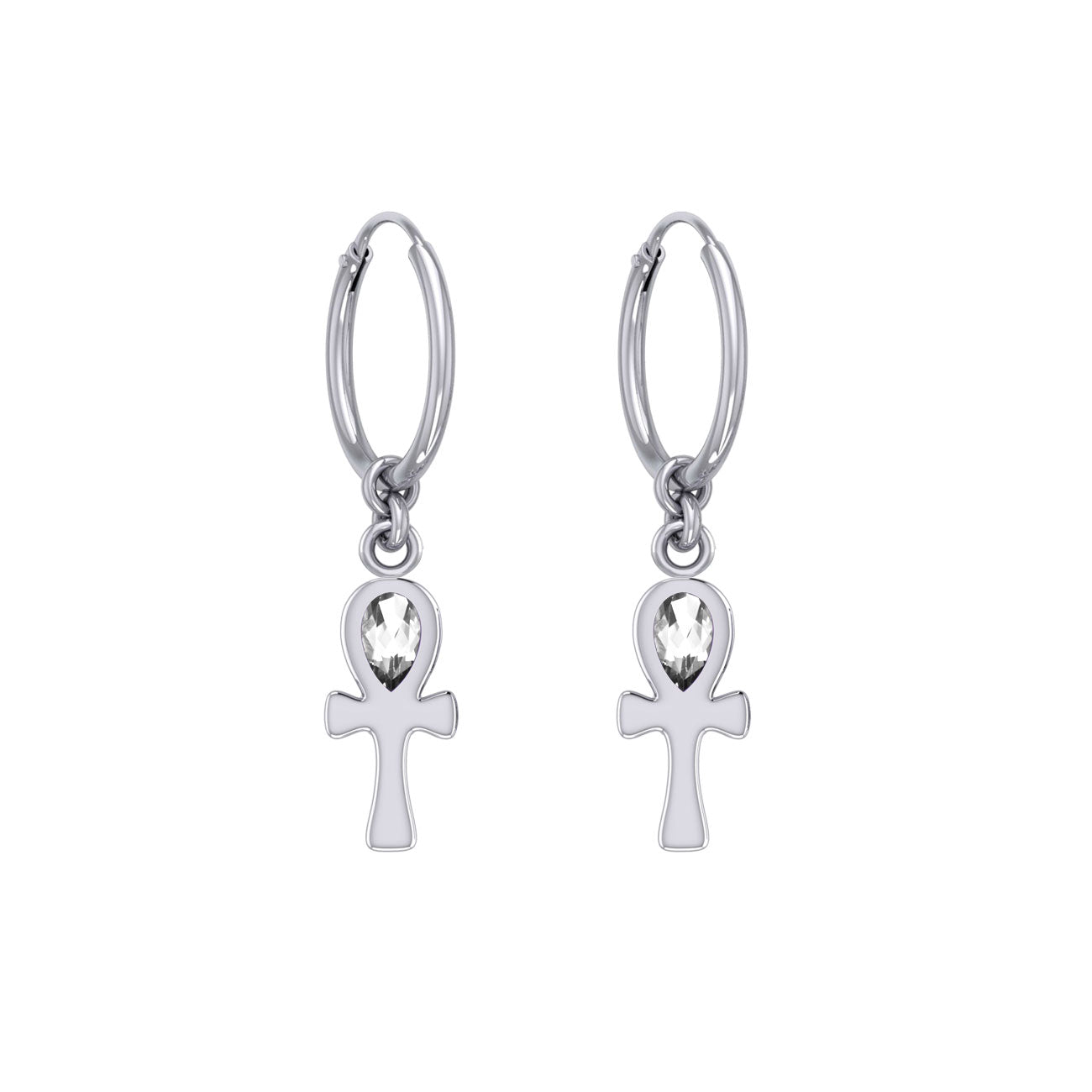 The cross of life ~ Sterling Silver Ankh Hoop Earrings with Gemstone TER2087