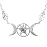 Triple Moon Pentagram Sterling Silver Necklace TNC417P