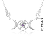 Triple Moon Pentagram Sterling Silver Necklace TNC417P