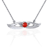 Modern Winged Carnelian Solar Disc Necklace with Extender TNC450 - Jewelry