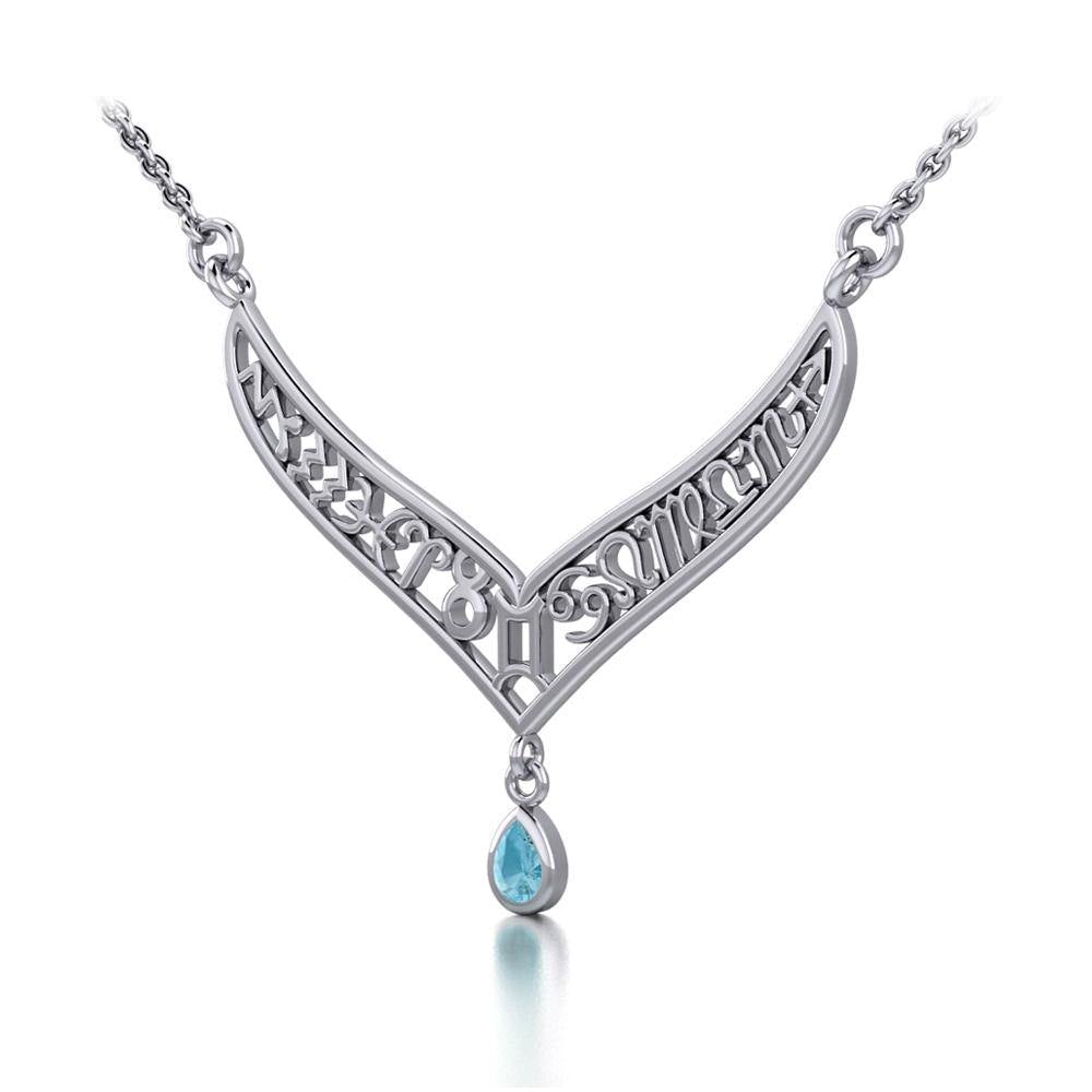 12 Zodiac Symbols Silver Necklace with Teardrop Birthstone of your choice TNC461 - Jewelry