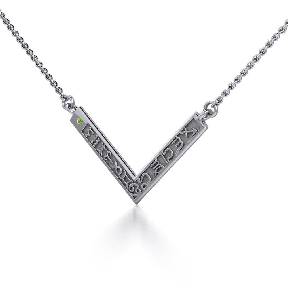 12 Zodiac Symbols Silver Necklace with round Birthstone of your choice TNC462 - Jewelry