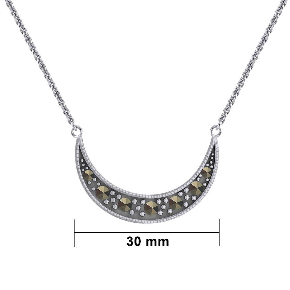 Crescent Moon Sterling Silver Necklace with Marcasite TNC530 - Jewelry