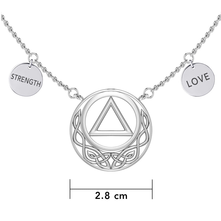 Love and Strength AA Recovery with Celtic Silver Necklace TNC552