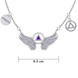 Strength Angel Wings with Gemstone AA Recovery Silver Necklace TNC554