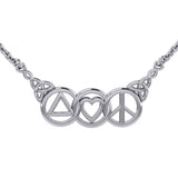 Love Peace and Recovery Silver Necklace TNC556