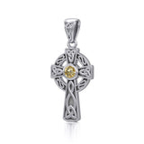 Celtic Knotwork Cross Silver Pendant with Gem TP1412 - Jewelry