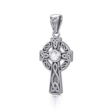 Celtic Knotwork Cross Silver Pendant with Gem TP1412 - Jewelry