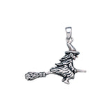 A mystical and playful ride ~ Sterling Silver Witch on Broomstick Pendant Jewelry TP1527