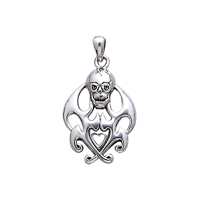 Skull with Flames Silver Pendant TP3053