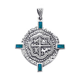 Pirate Treasure Coin Silver Pendant with Inlaid TP3080 - Jewelry