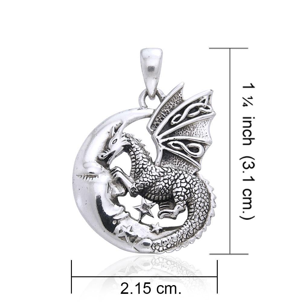 Slumbering Dragon on Moon Silver Pendant TP3101 - Jewelry