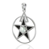 Inlaid Pentacle Silver Pendant with Gemstone TP3115 - Jewelry
