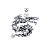 Curling Dragon and Pentacle Silver Pendant TP3295