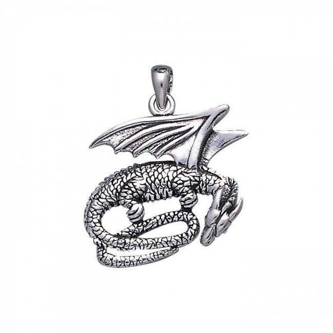 Slumbering Dragon Silver Pendant TP844 - Jewelry