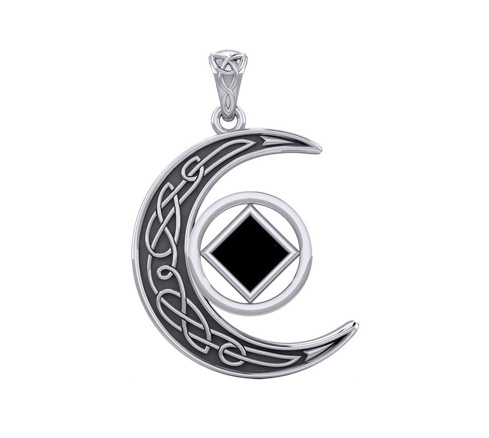 Celtic Crescent Moon With NA Service Symbol Pendant with Inlay Stone TPD5922