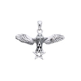 Flying Owl with Pentacle and Triangle Silver Pendant TPD1010