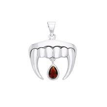 Vampire Teeth with Blood Drops Silver and Gem Pendant TPD2836 - Jewelry
