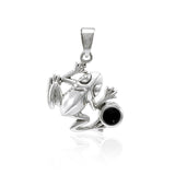 Jumping Frog with Stone Silver Pendant TPD3612 - Jewelry