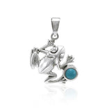 Jumping Frog with Stone Silver Pendant TPD3612 - Jewelry